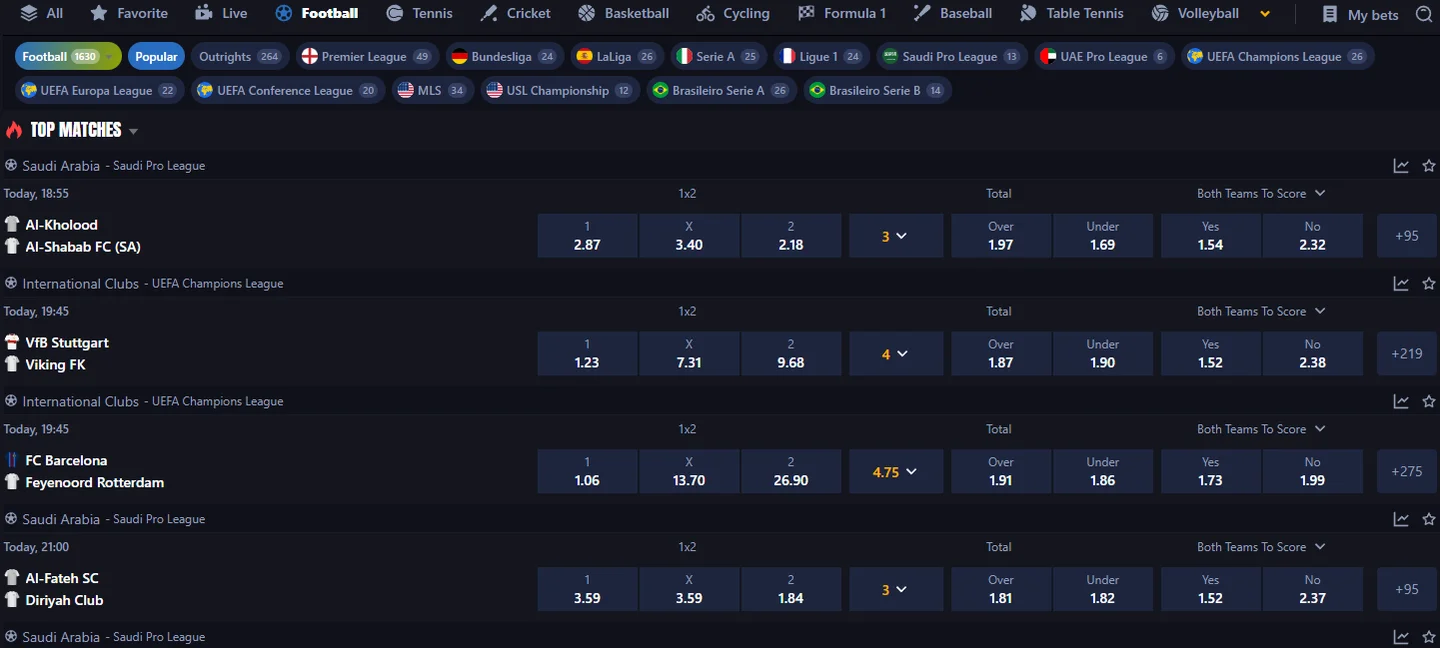 TrueWin in-play live sports betting match view showing dynamic real-time odds and score tracker